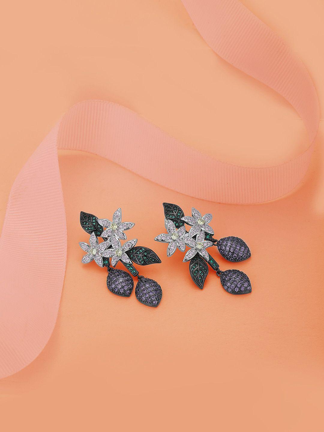 carlton london silver-plated floral drop earrings
