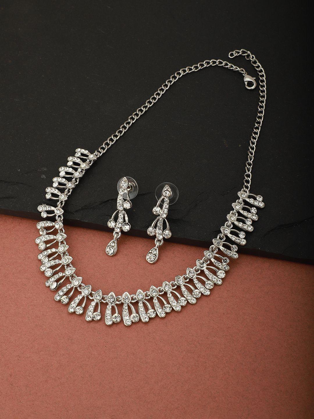 carlton london silver-plated rhodium-plated cz-studded handcrafted jewellery set