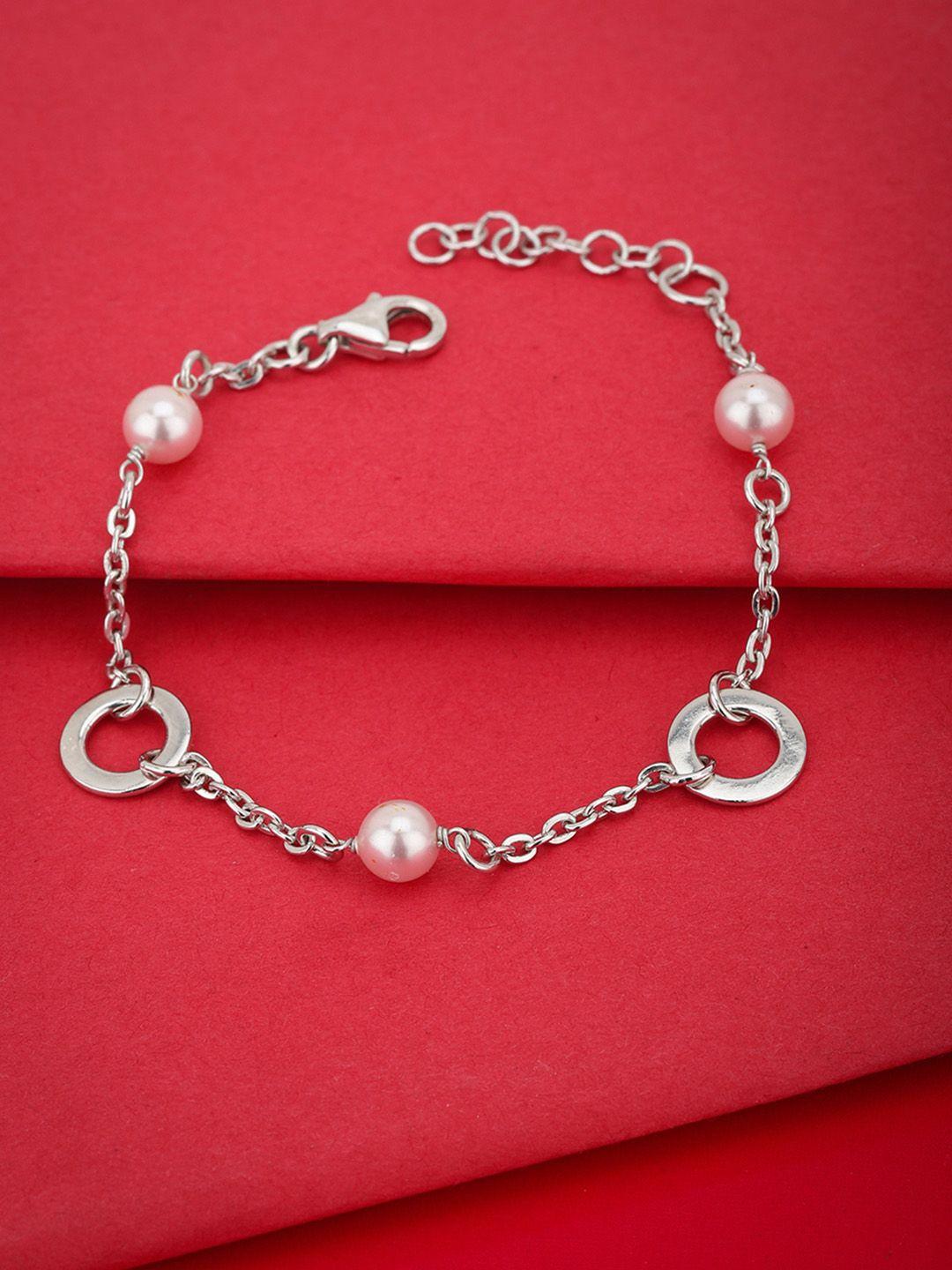 carlton london silver-toned & light pink rhodium-plated beaded link bracelet