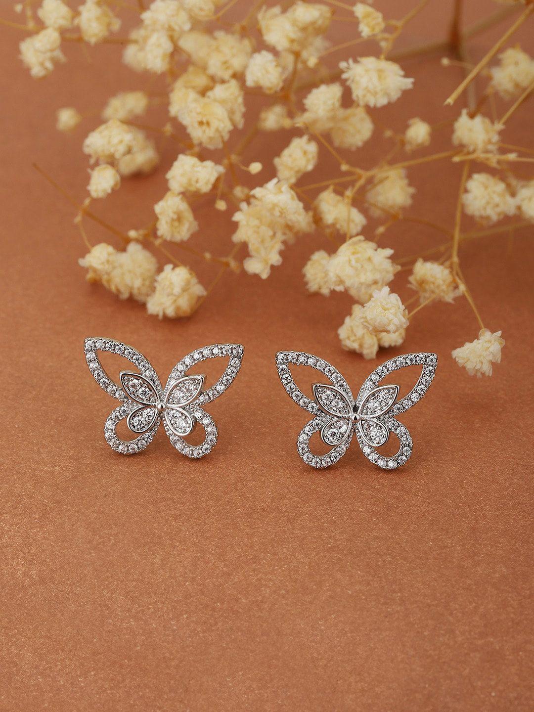carlton london silver-toned butterfly shaped studs earrings