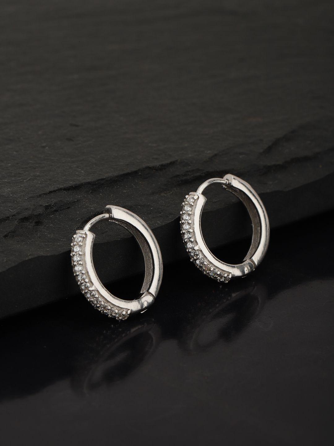 carlton london silver-toned rhodium-plated cz stone hoop earrings