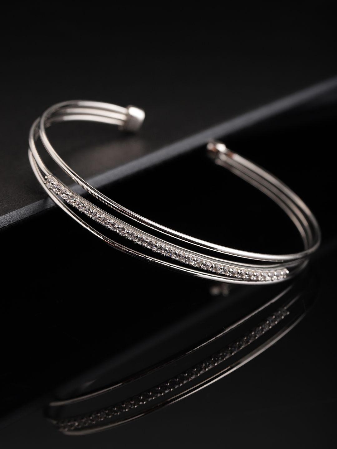 carlton london silver-toned rhodium-plated cz studded cuff bracelet
