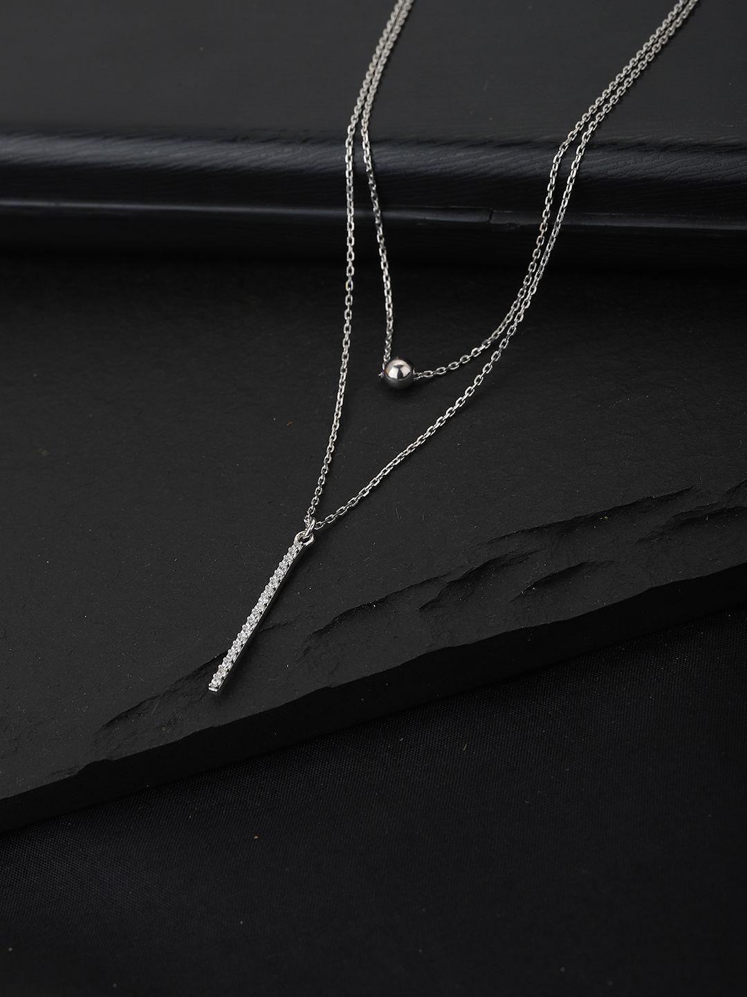 carlton london silver-toned rhodium-plated cz studded layered lariat necklace