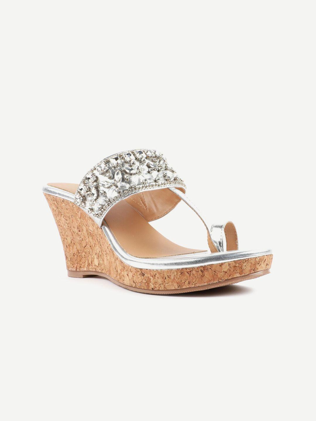 carlton london silver-toned wedge sandals with laser cuts