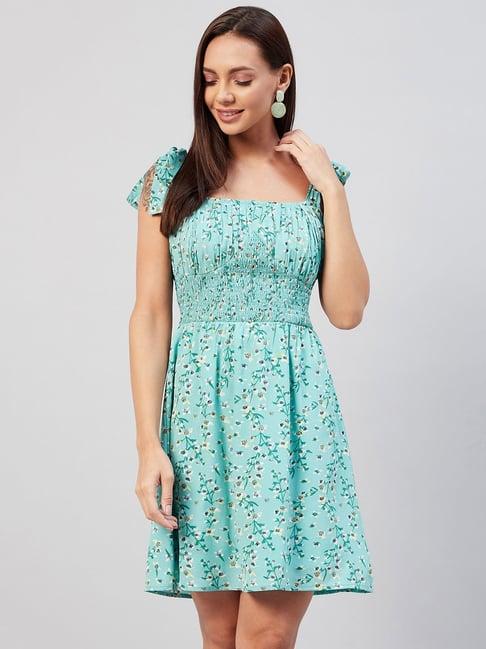 carlton london sky blue floral print a line dress