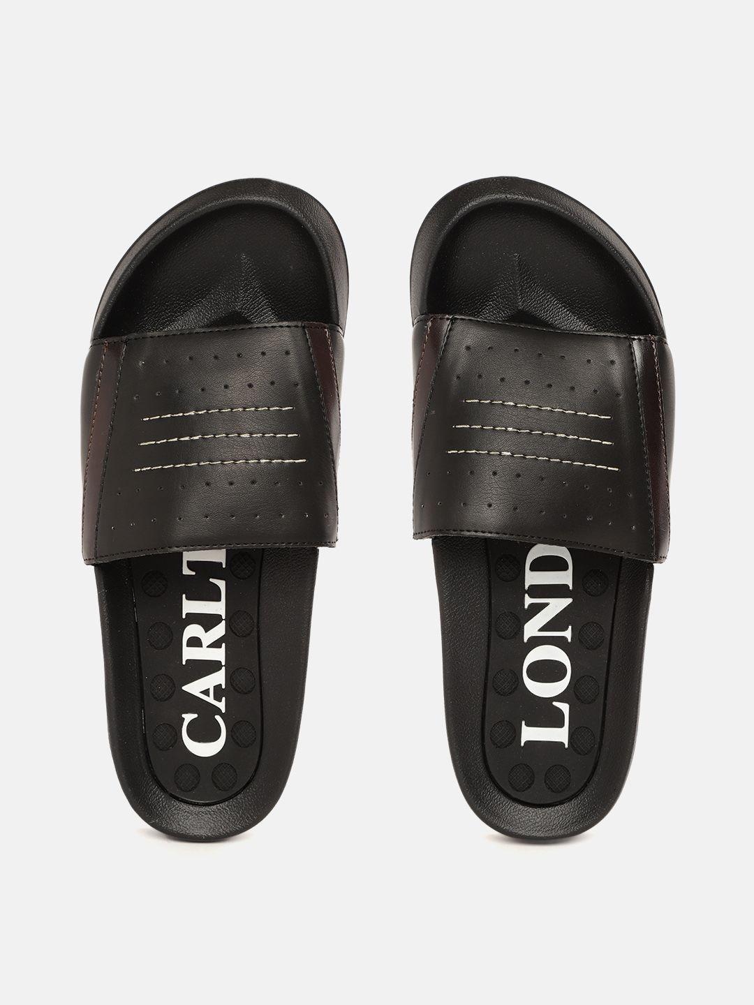 carlton london sports men black solid sliders with perforations