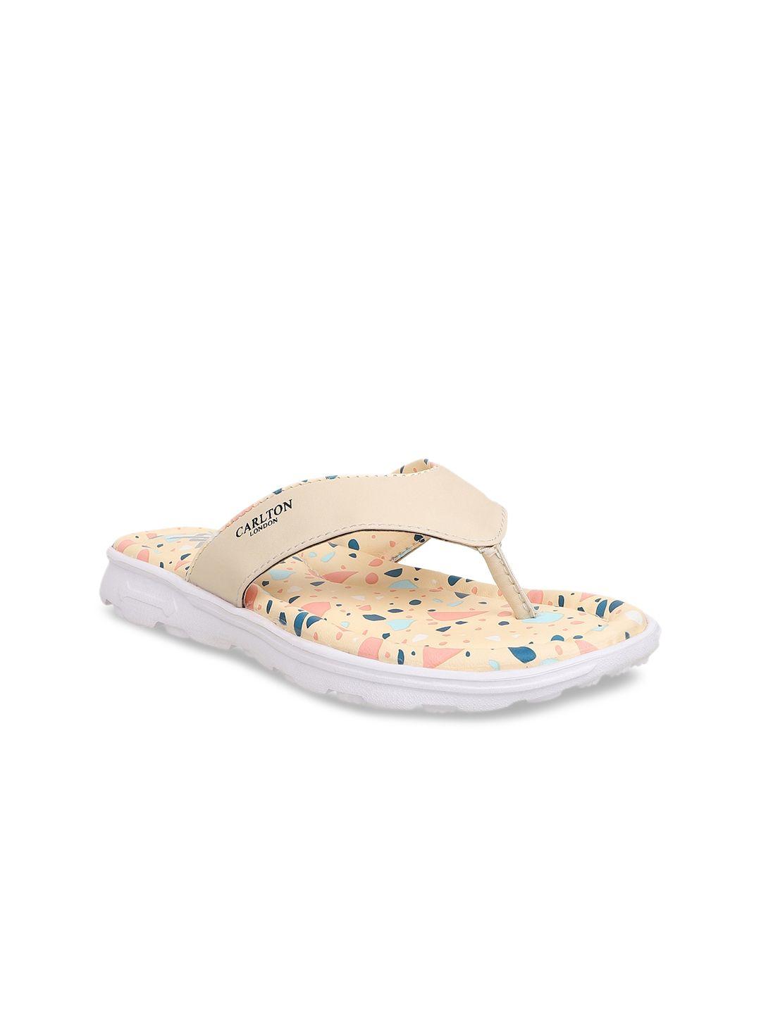 carlton london sports women beige printed thong flip-flops