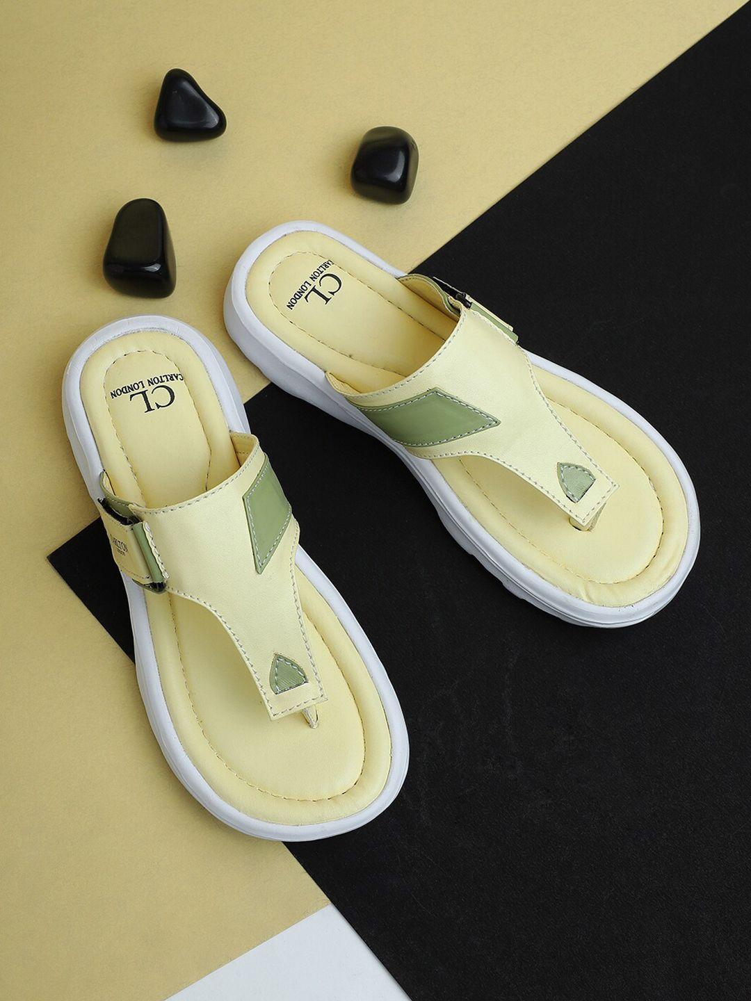 carlton london sports women yellow & olive green thong flip-flops