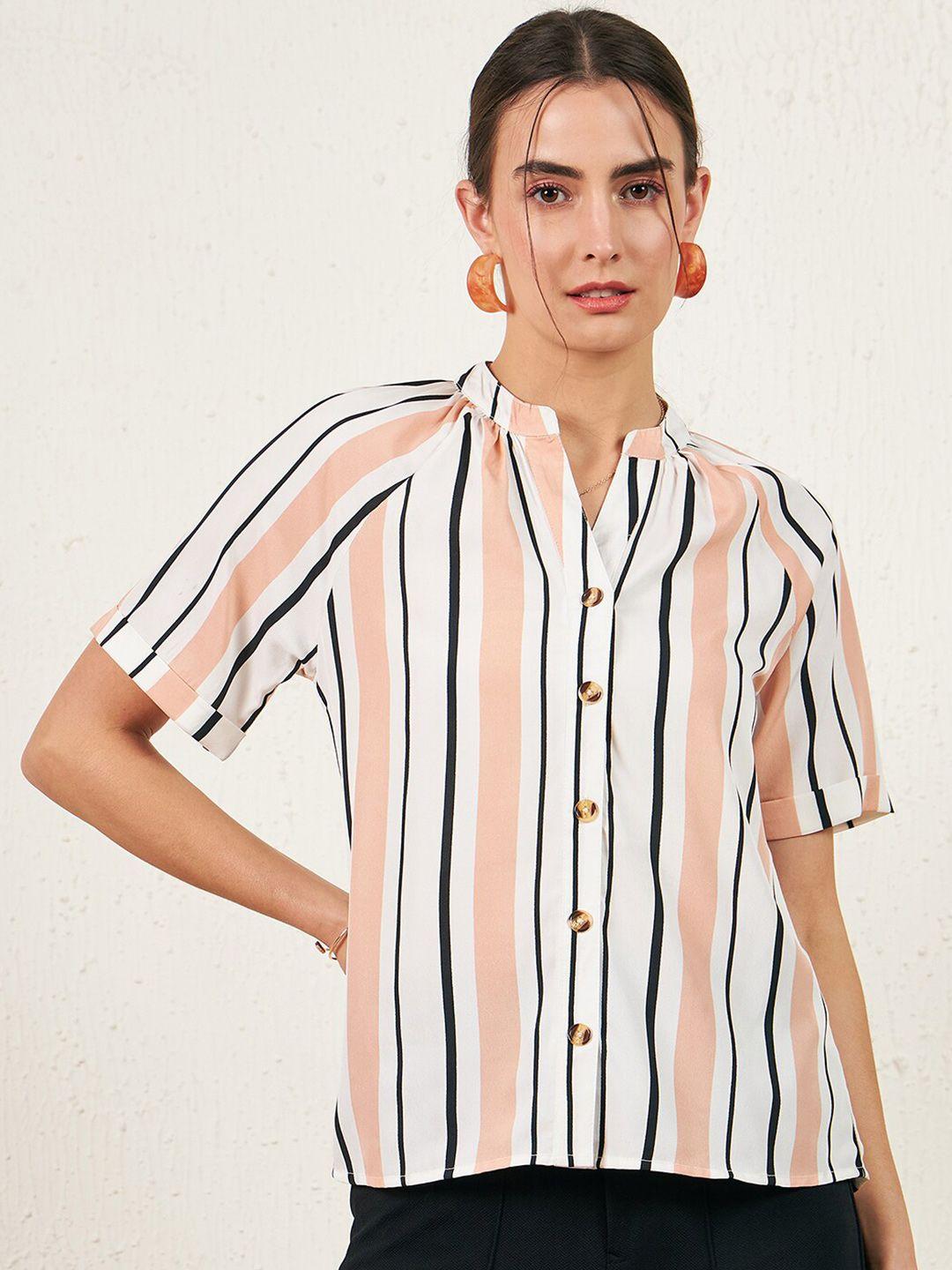 carlton london striped mandarin collar top