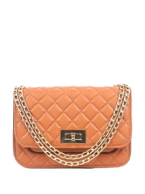 carlton london tan quilted medium sling handbag