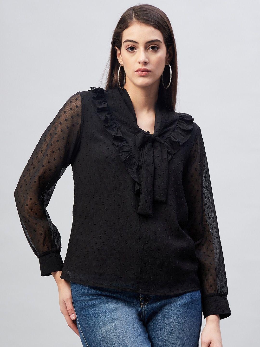 carlton london tie-up neck ruffles chiffon top