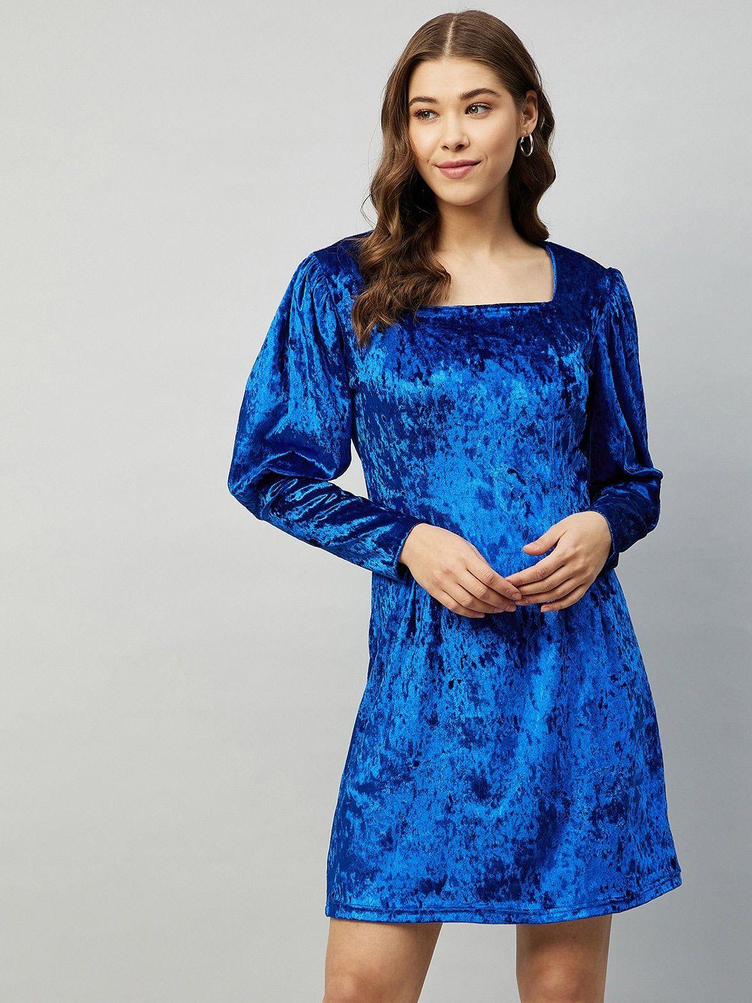 carlton london woman blue velvet a-line dress