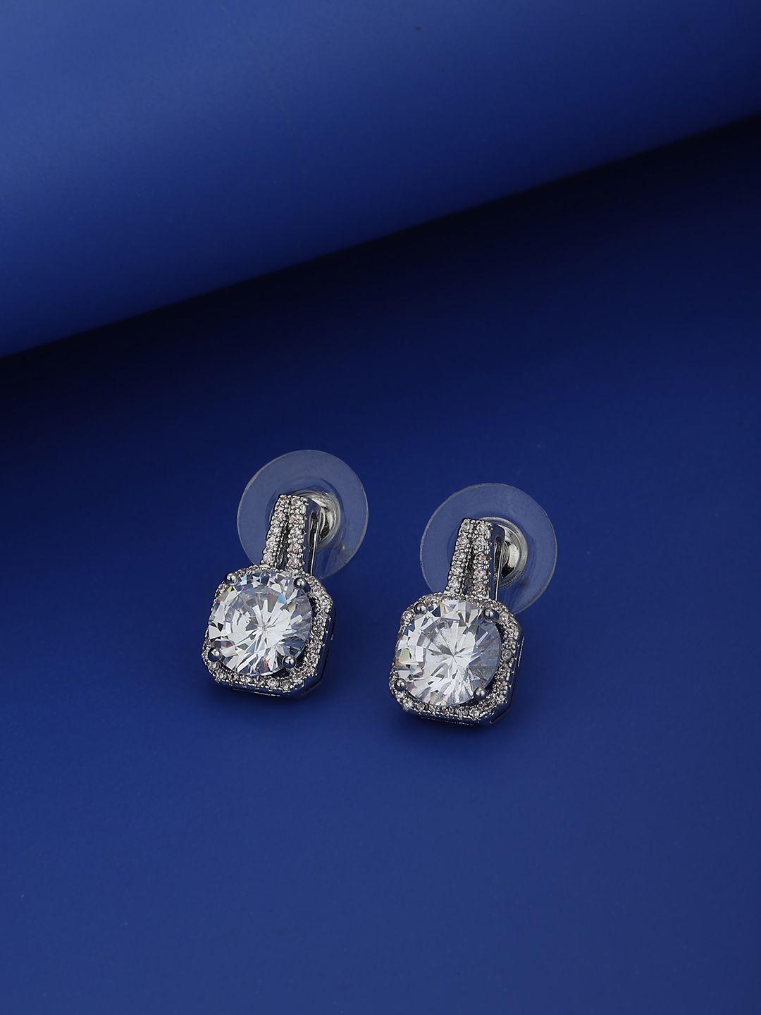 carlton london women  silver-toned diamond shaped studs earrings
