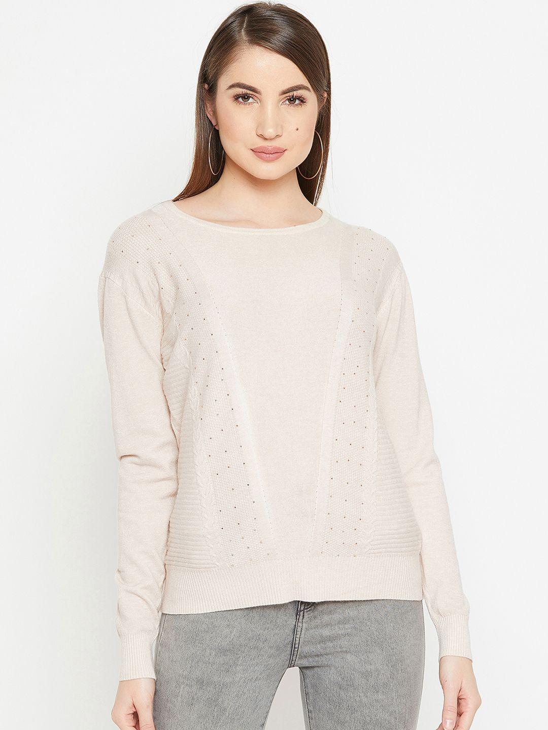 carlton london women beige solid pullover sweater