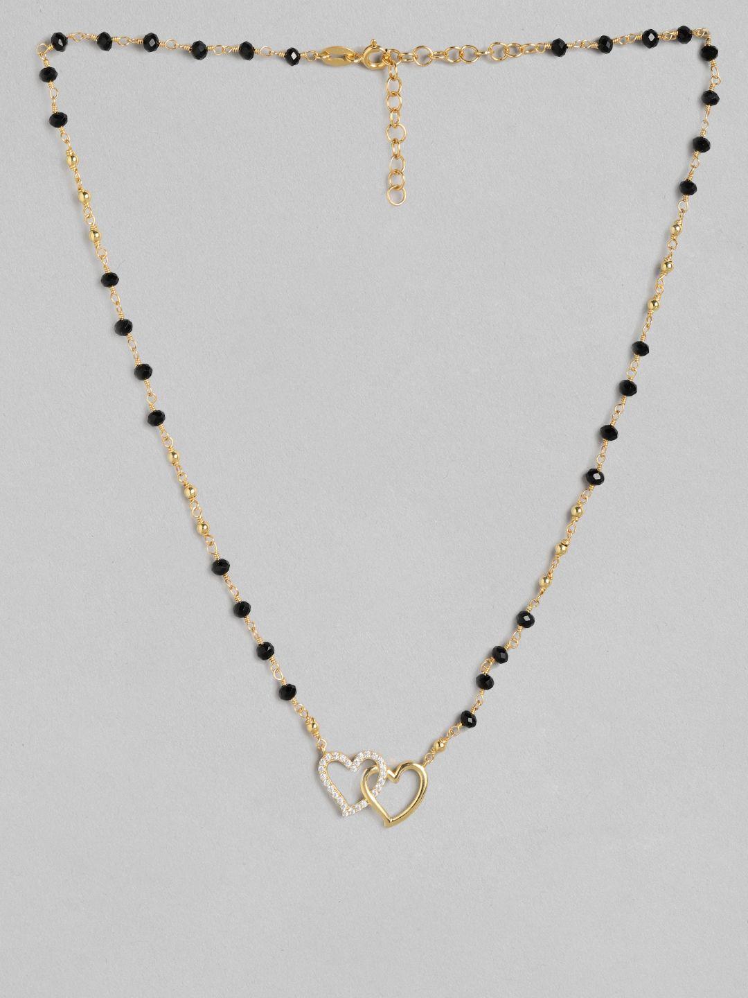 carlton london women black & gold-toned artificial stone studded mangalsutra