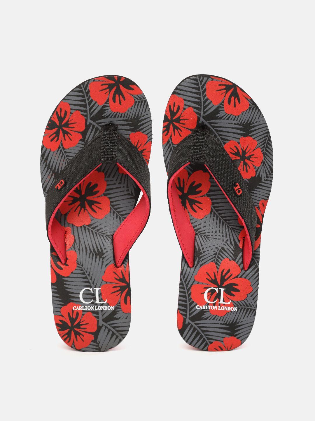 carlton london women black & red floral print thong flip-flops