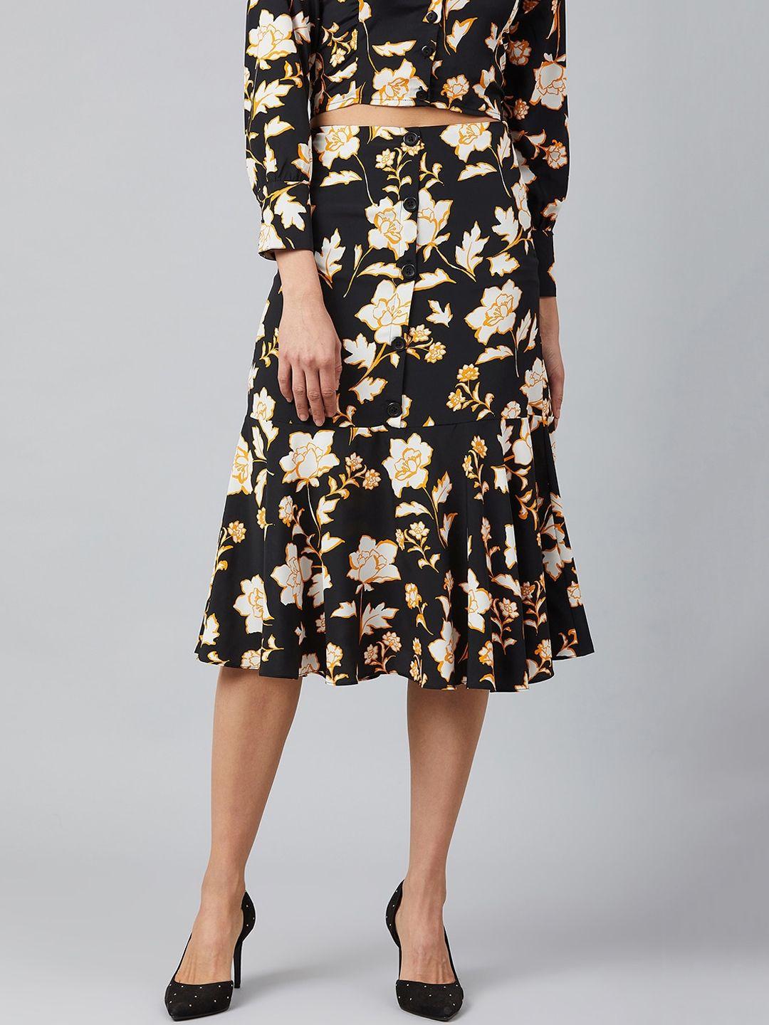 carlton london women black & white floral printed trumpet midi skirt