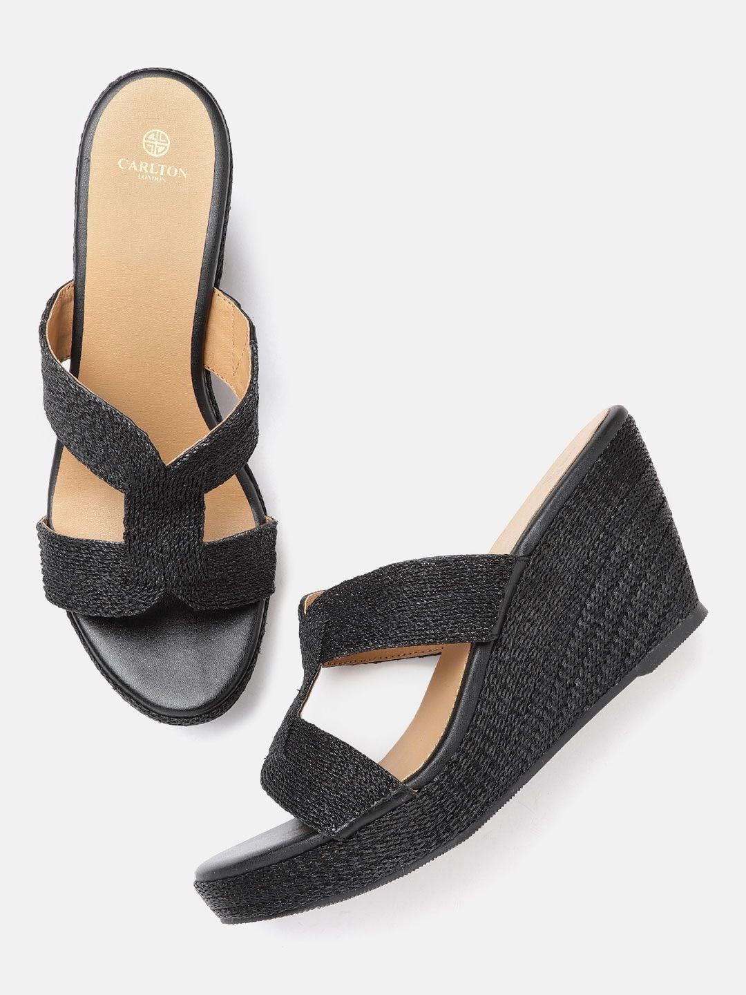 carlton london women black self design  wedge sandals