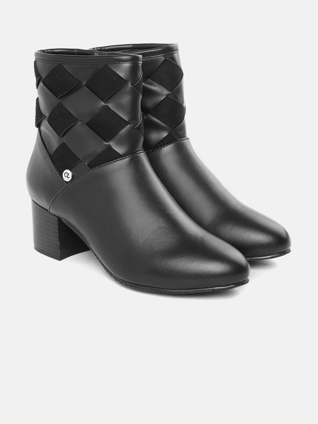 carlton london women black solid mid-top block heel regular boots