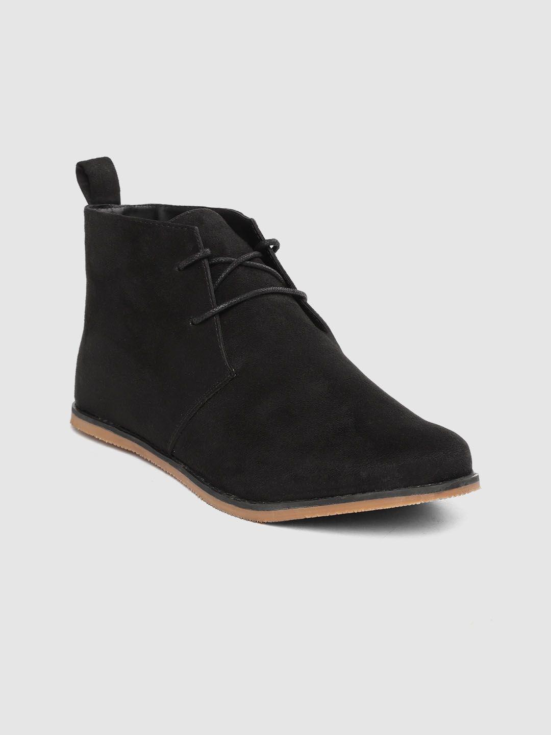 carlton london women black solid mid-top flat chukka boots