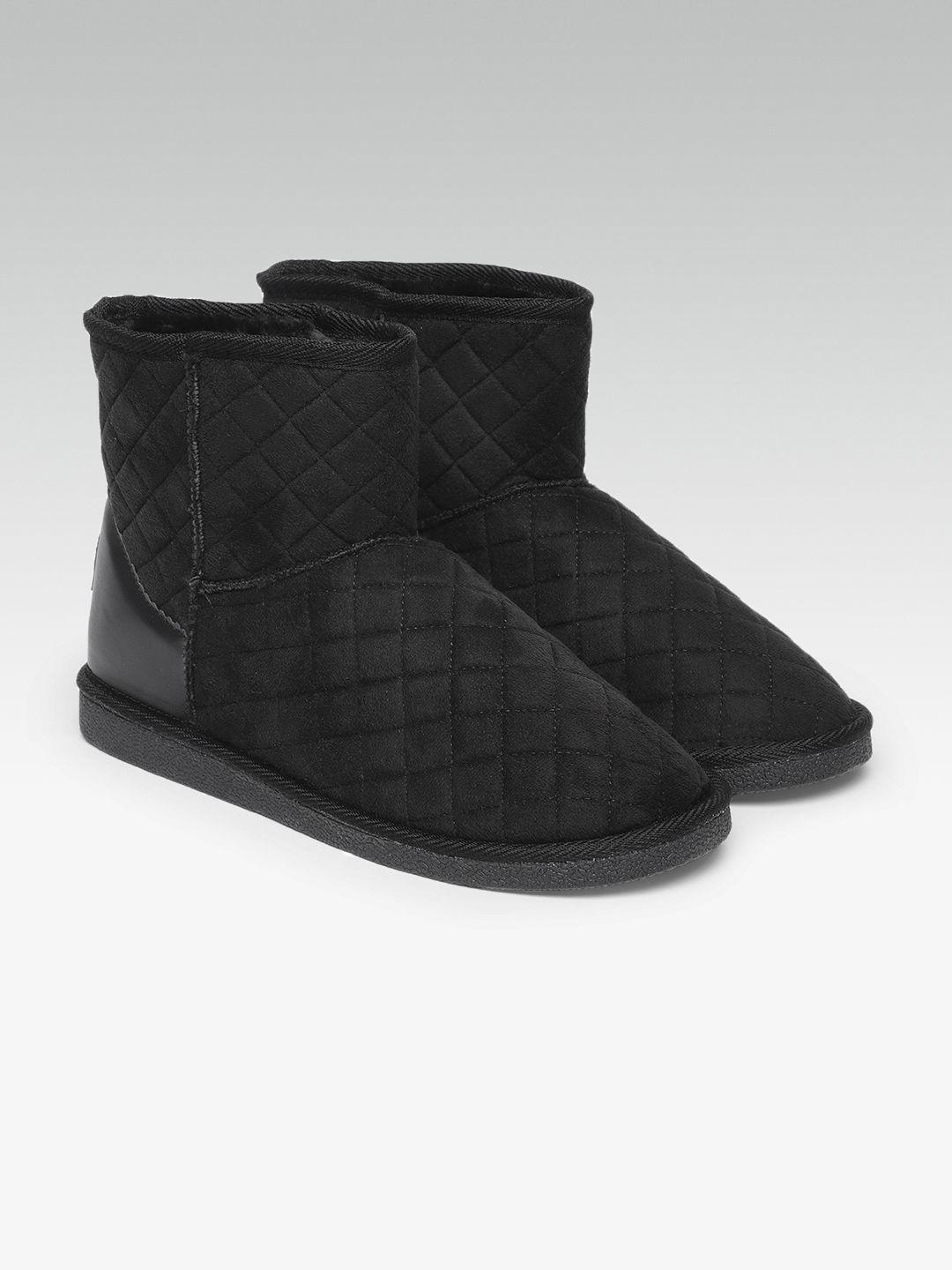 carlton london women black textured mid-top flat boots