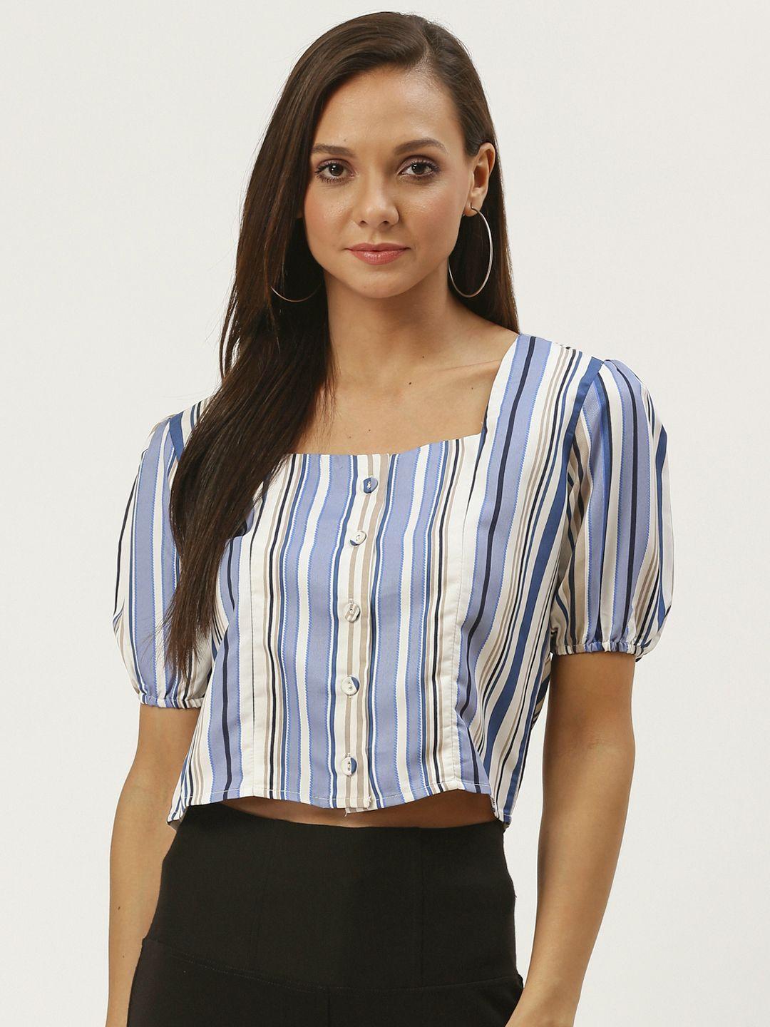 carlton london women blue & white striped crop victorian top