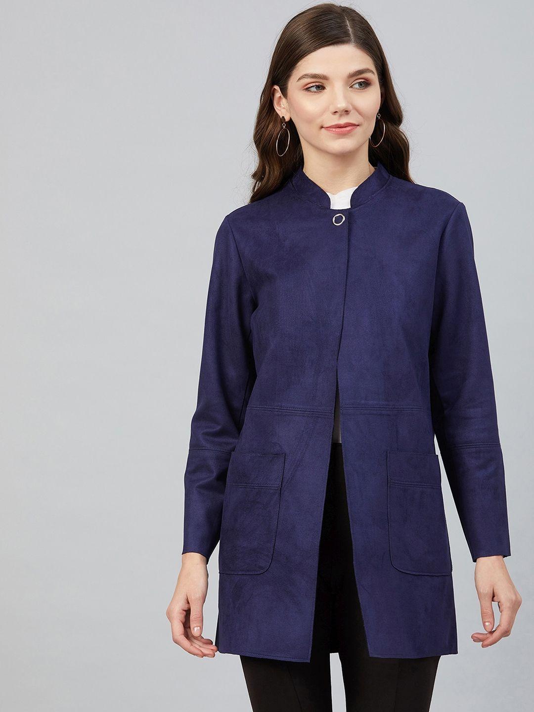 carlton london women blue suede longline tailored jacket