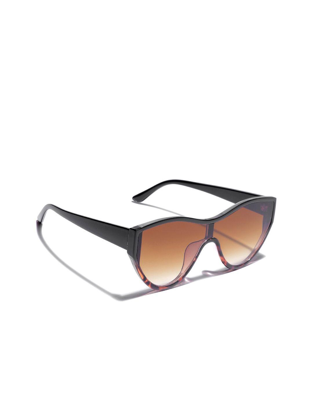 carlton london women brown lens & black shield sunglasses with uv protected lens