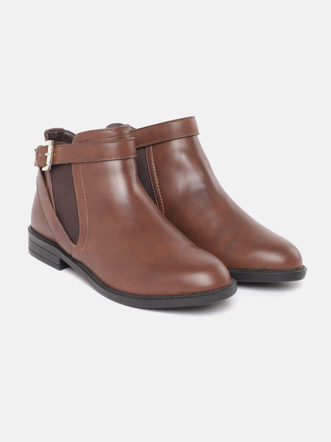 carlton london women brown solid mid-top chelsea boots
