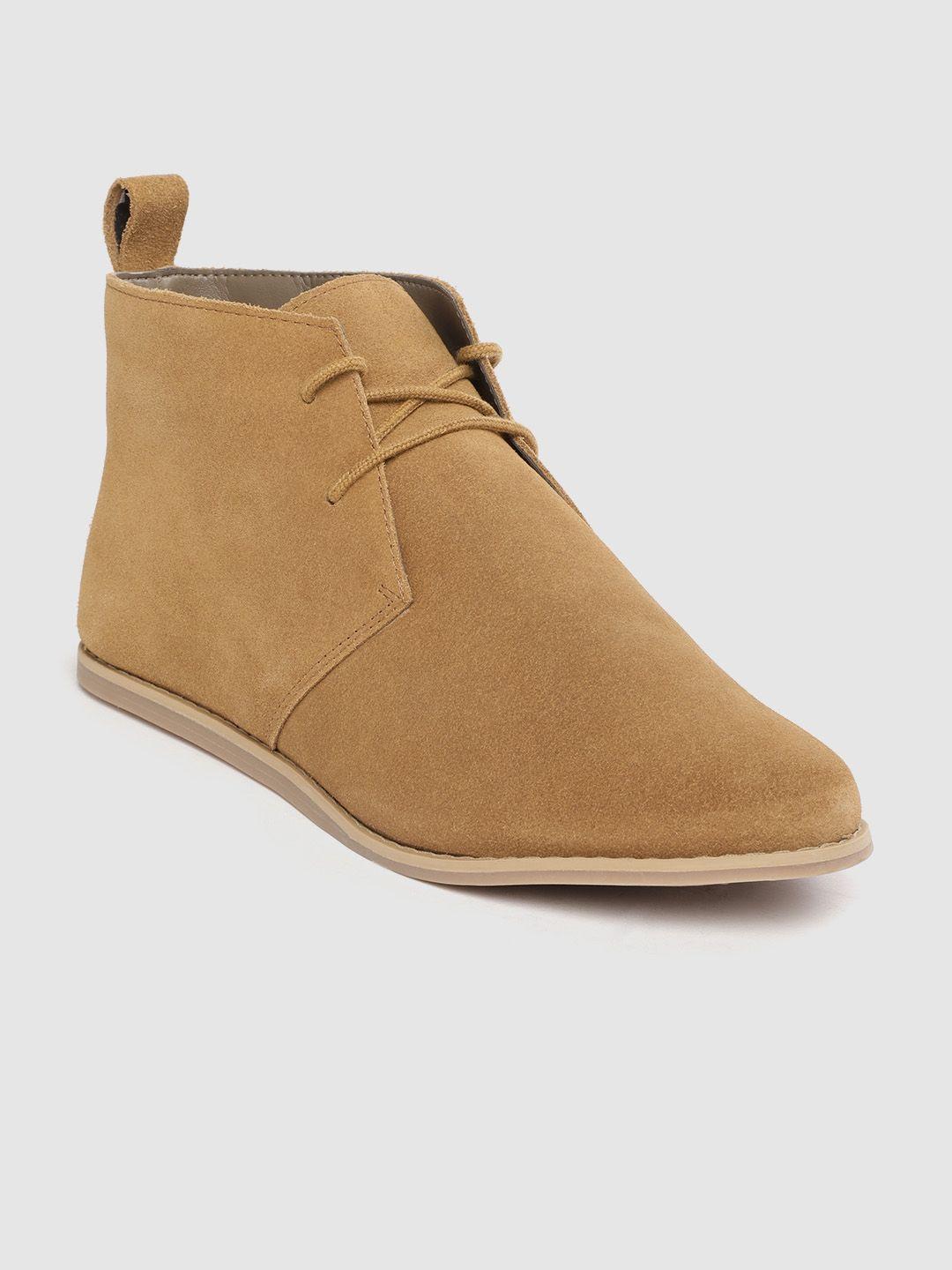 carlton london women camel brown solid mid-top flat chukka boots