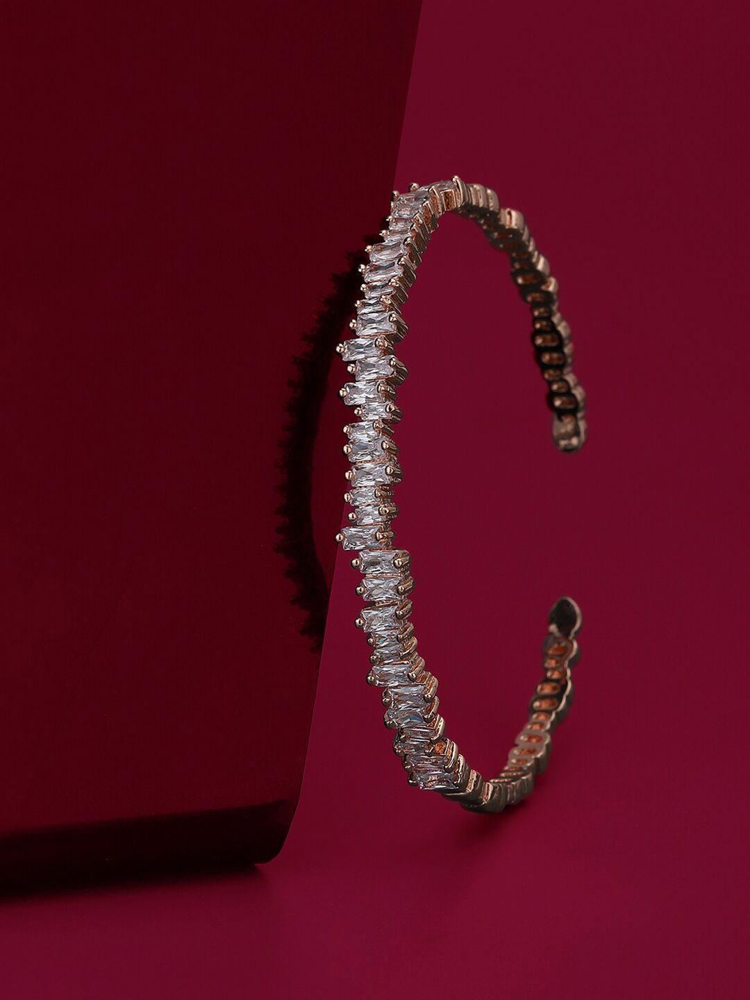 carlton london women cubic zirconia rose gold-plated cuff bracelet