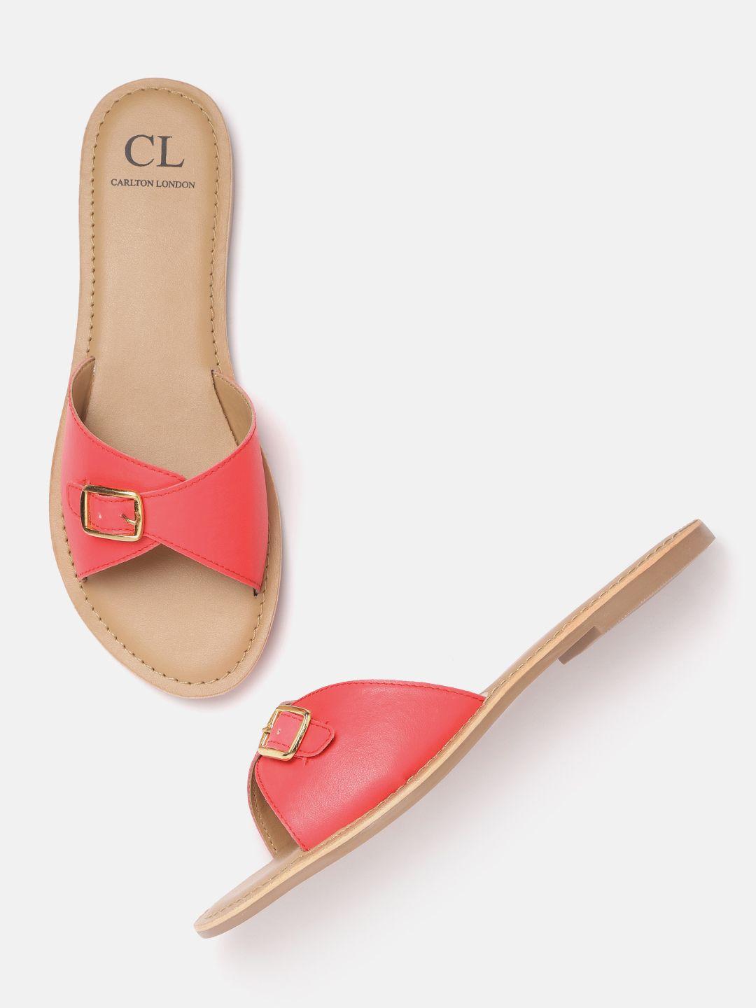 carlton london women fuchsia buckle detail open toe flats