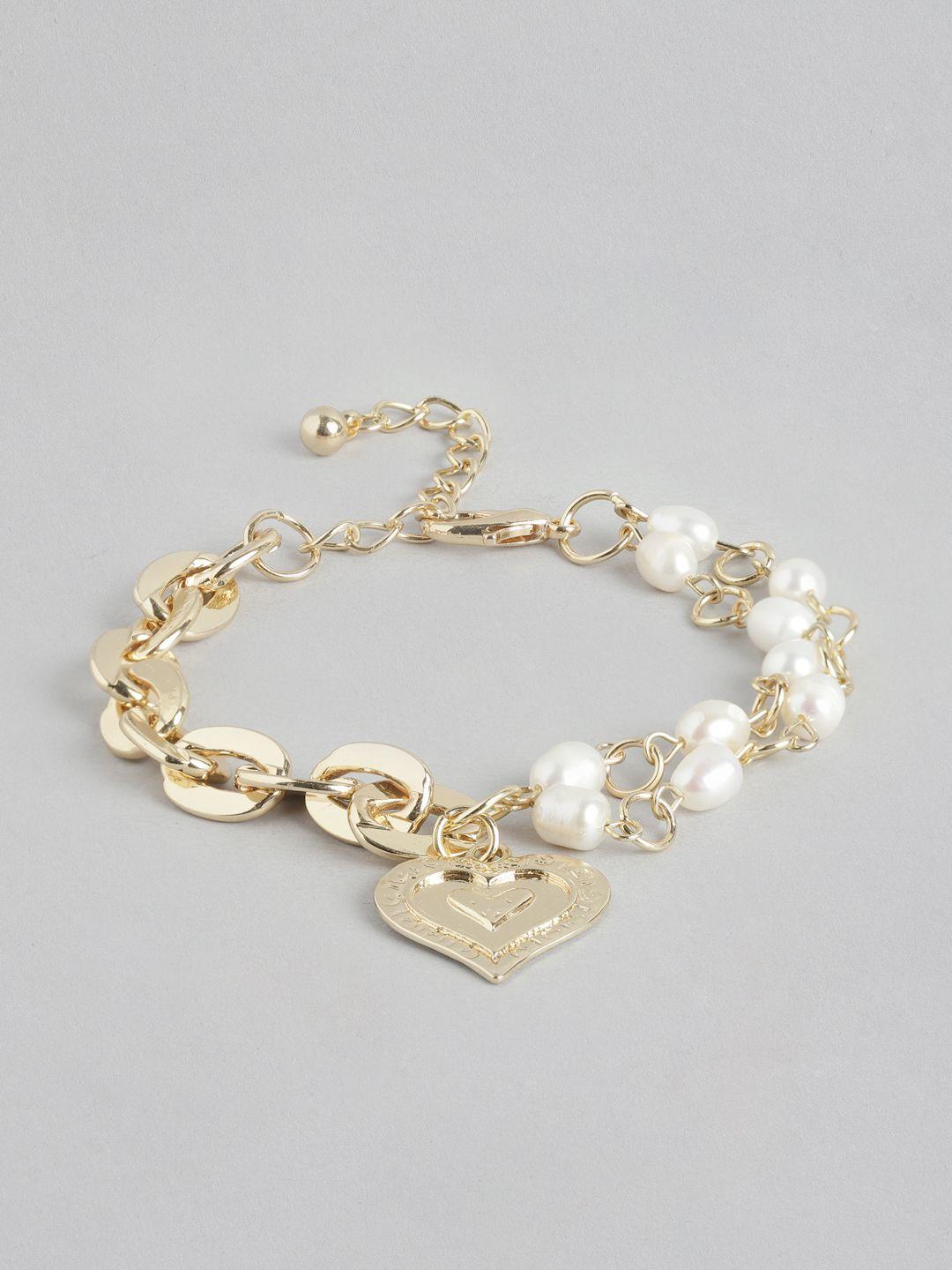 carlton london women gold-plated pearls-studded charm bracelet