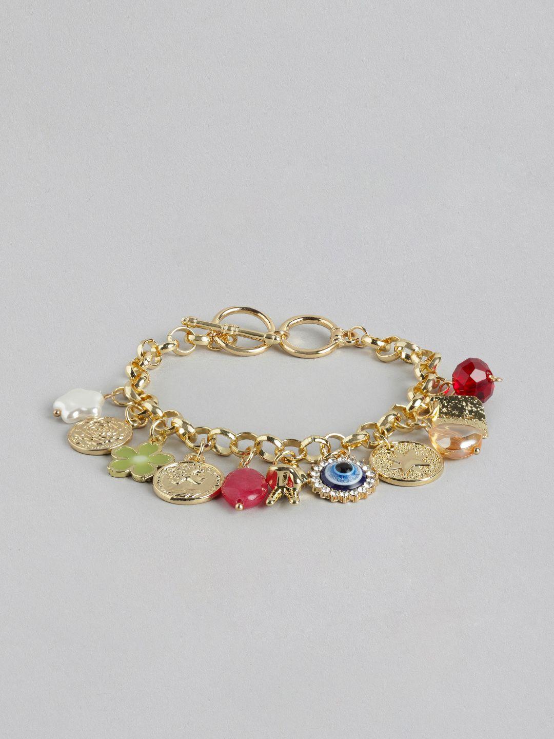 carlton london women gold-plated pearls-studded charm bracelet