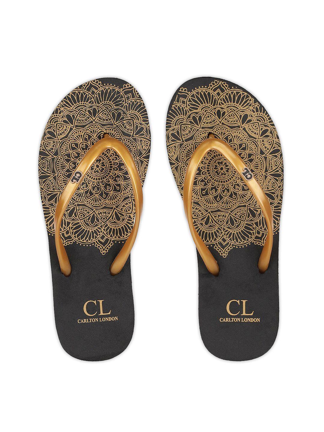 carlton london women gold-toned & black printed thong flip-flops