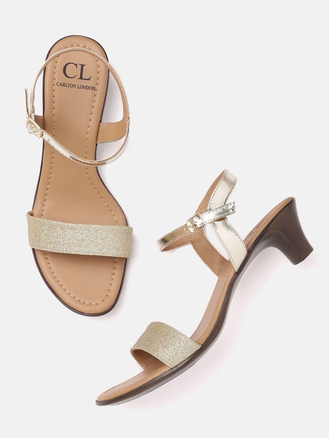 carlton london women gold-toned glitter open-toe block heels