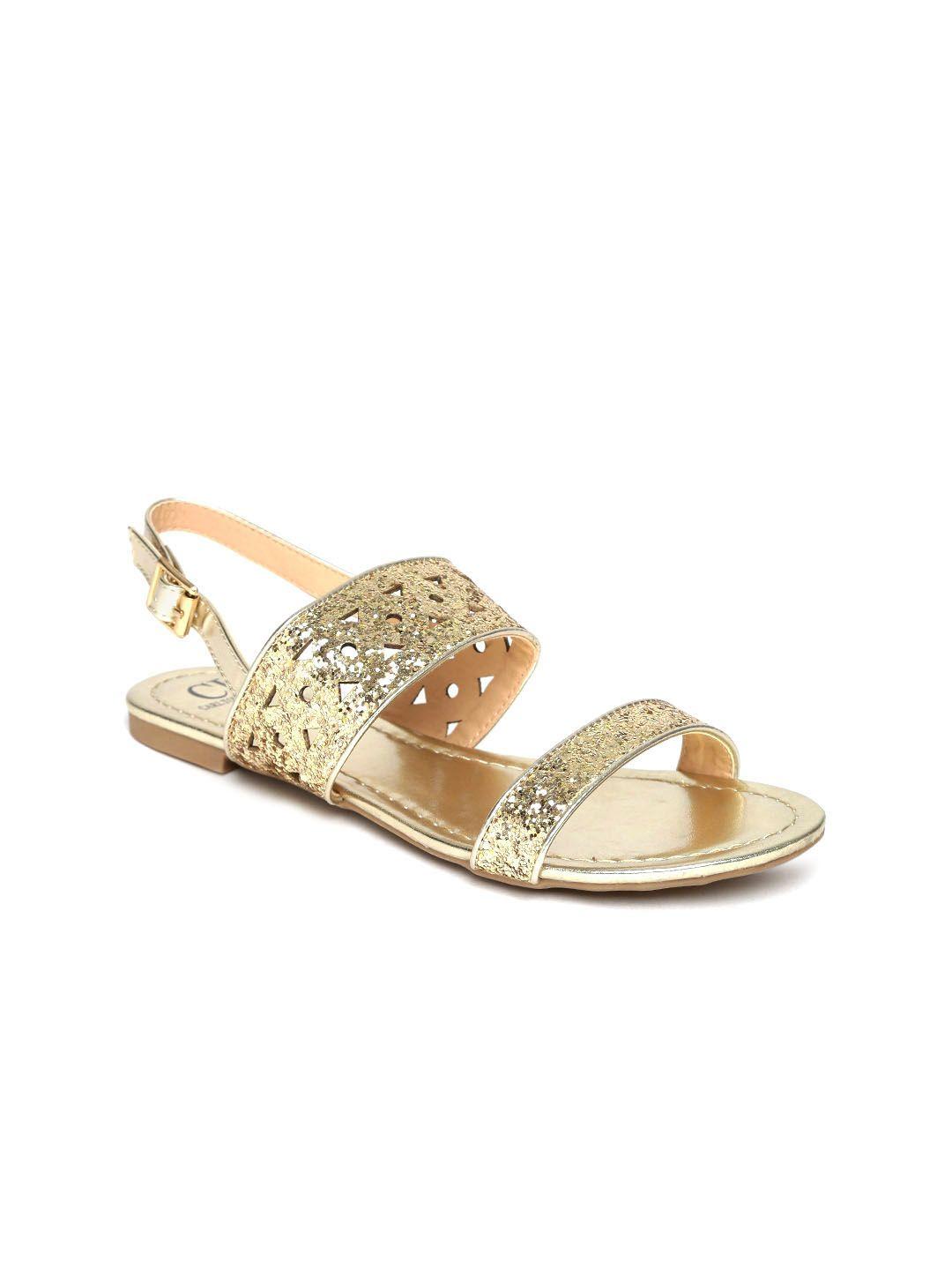 carlton london women gold-toned shimmer synthetic open toe flats