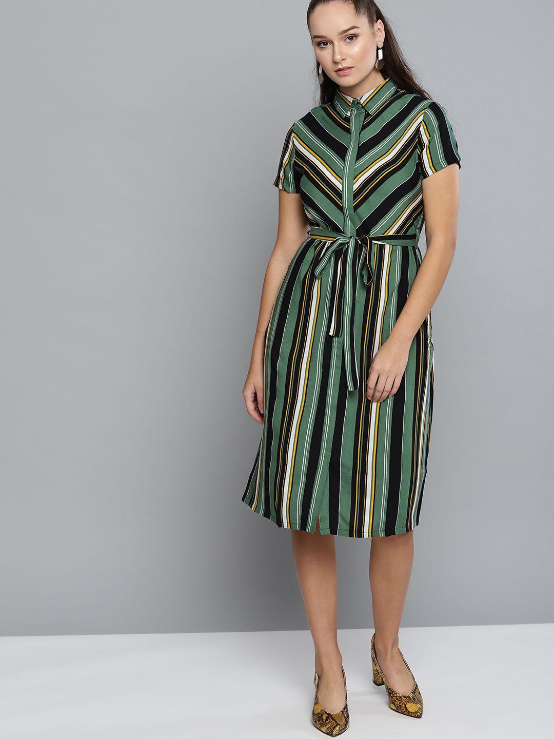 carlton london women green & black striped shirt dress