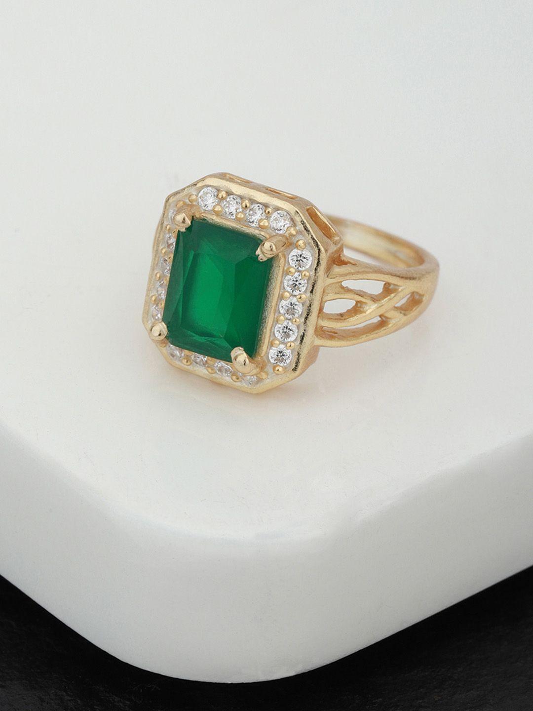 carlton london women green gold-plated cz-studded handcrafted finger ring