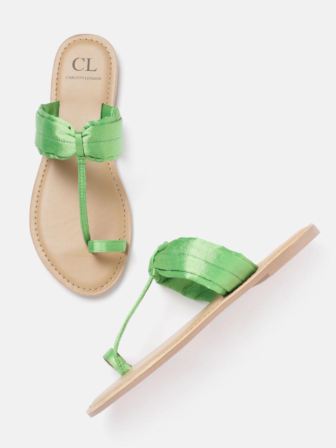 carlton london women green solid ethnic one toe flats