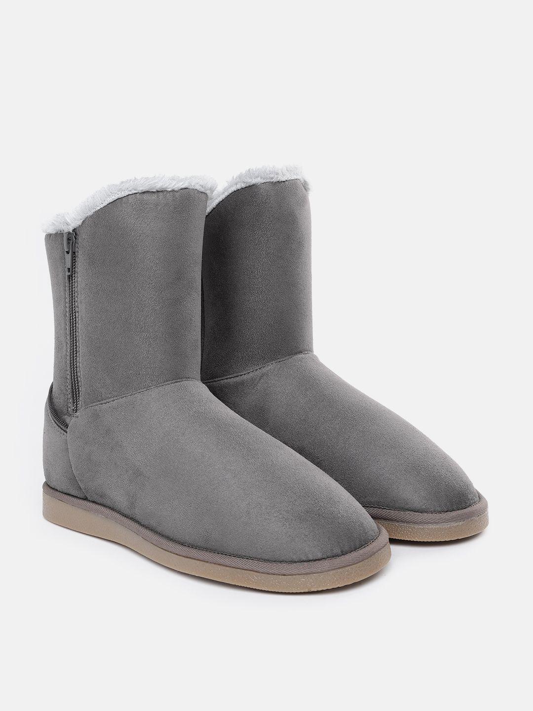 carlton london women grey winter boots with faux fur trim detail