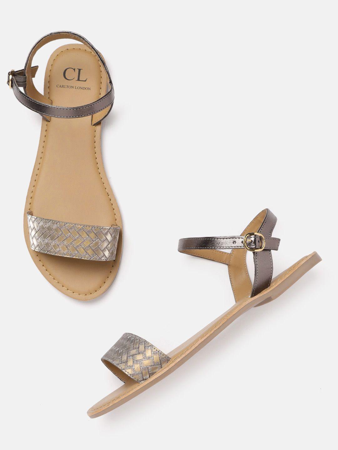 carlton london women gunmetal-toned shimmery textured one toe flats