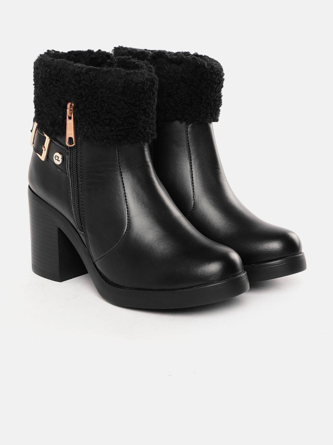 carlton london women heeled boots with faux fur trim and buckle detail