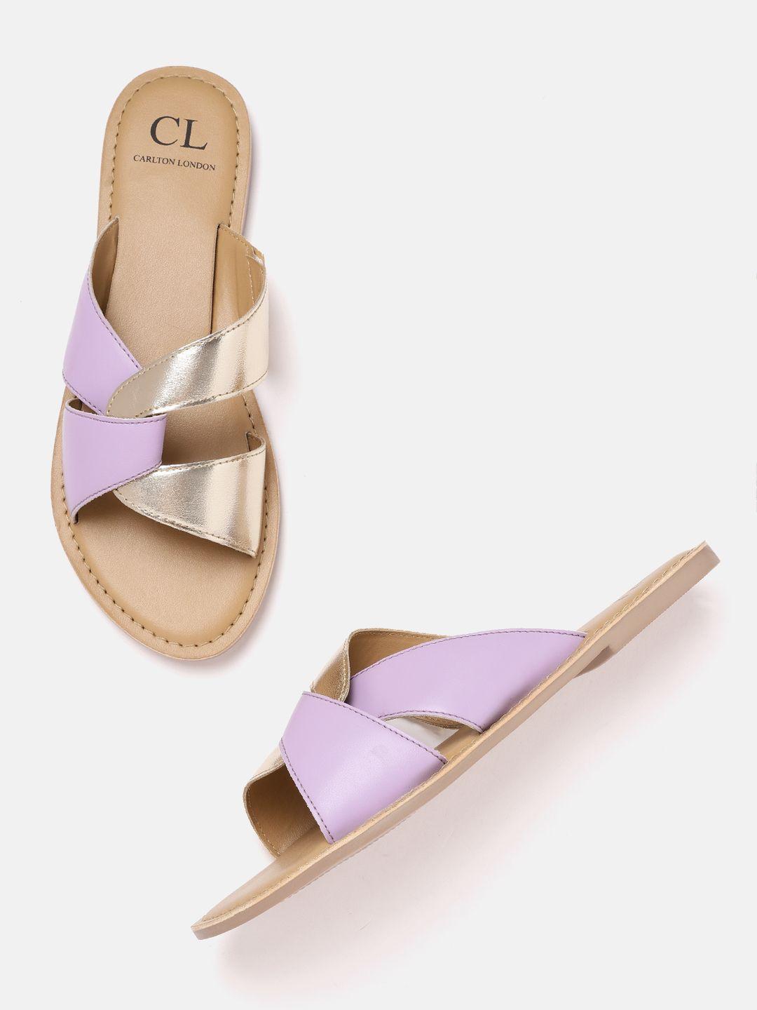 carlton london women lavender & gold-toned colourblocked open toe flats