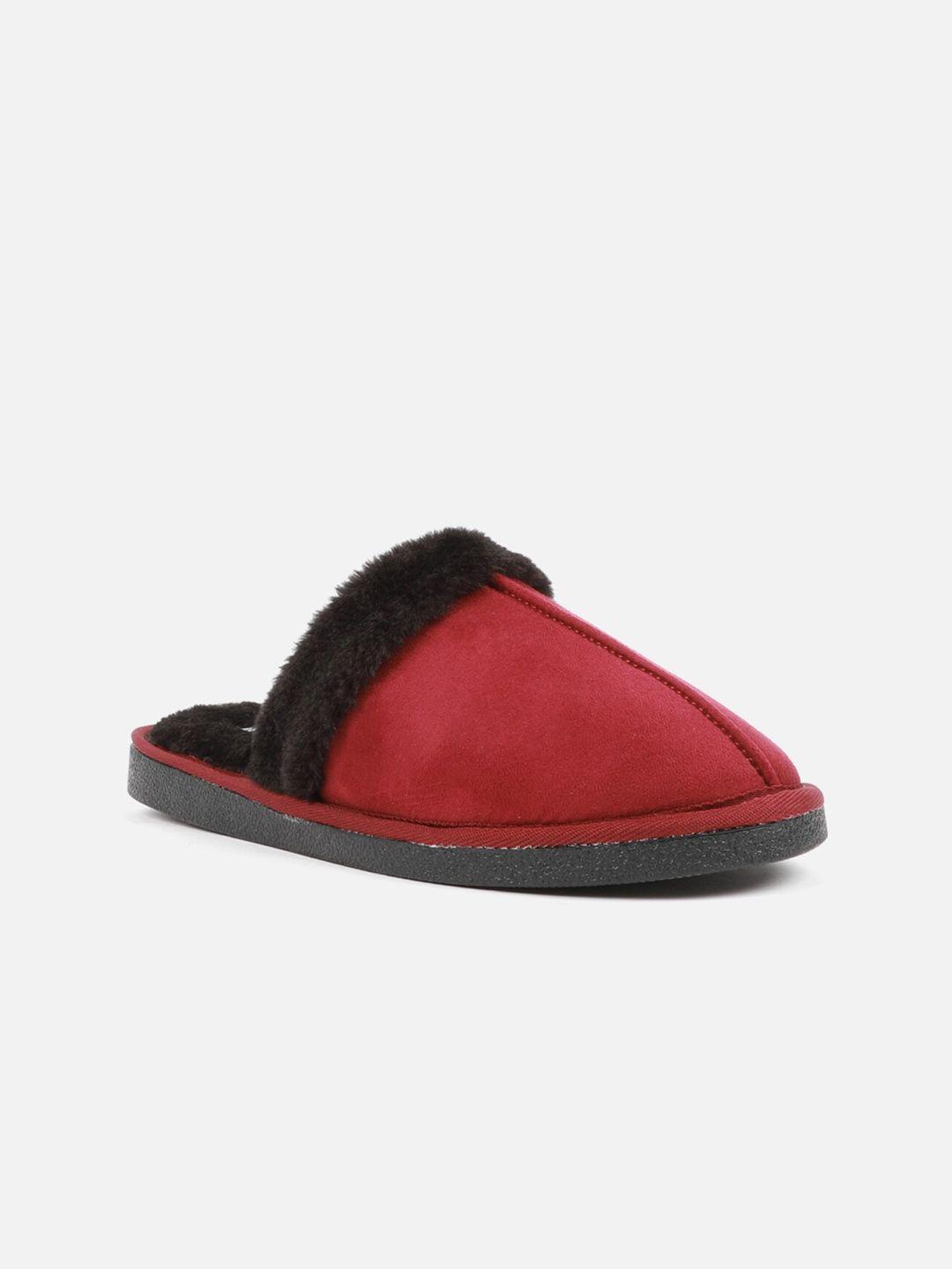 carlton london women maroon & black colourblocked synthetic mules flats