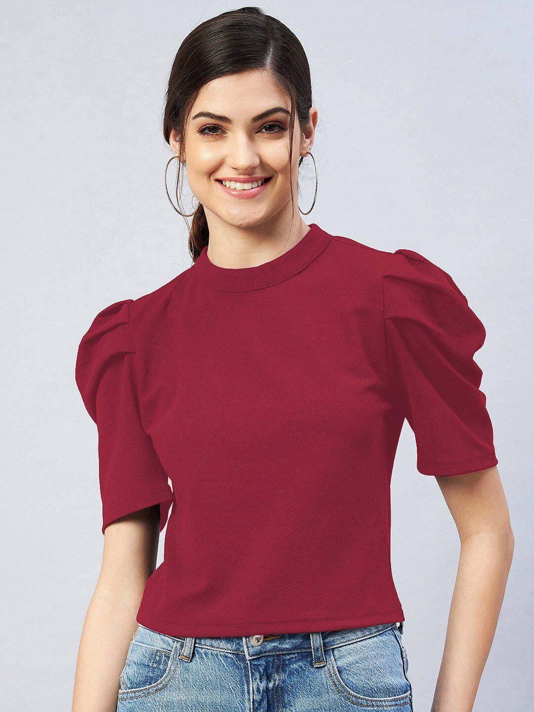 carlton london women maroon puffed sleeves top