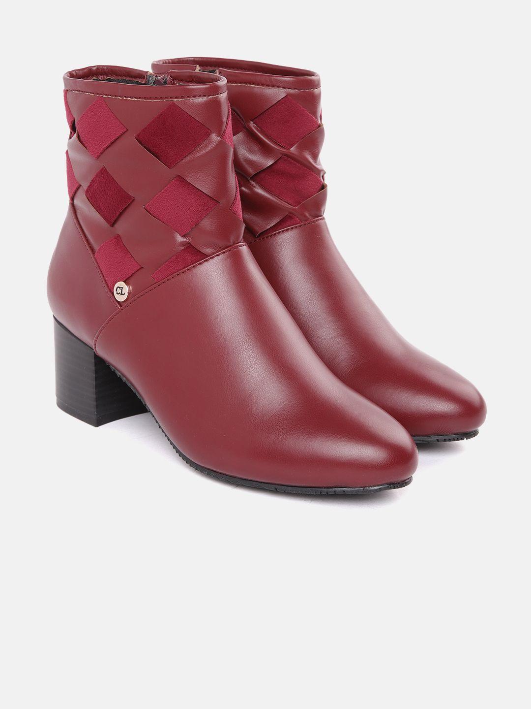 carlton london women maroon solid mid-top block heel regular boots