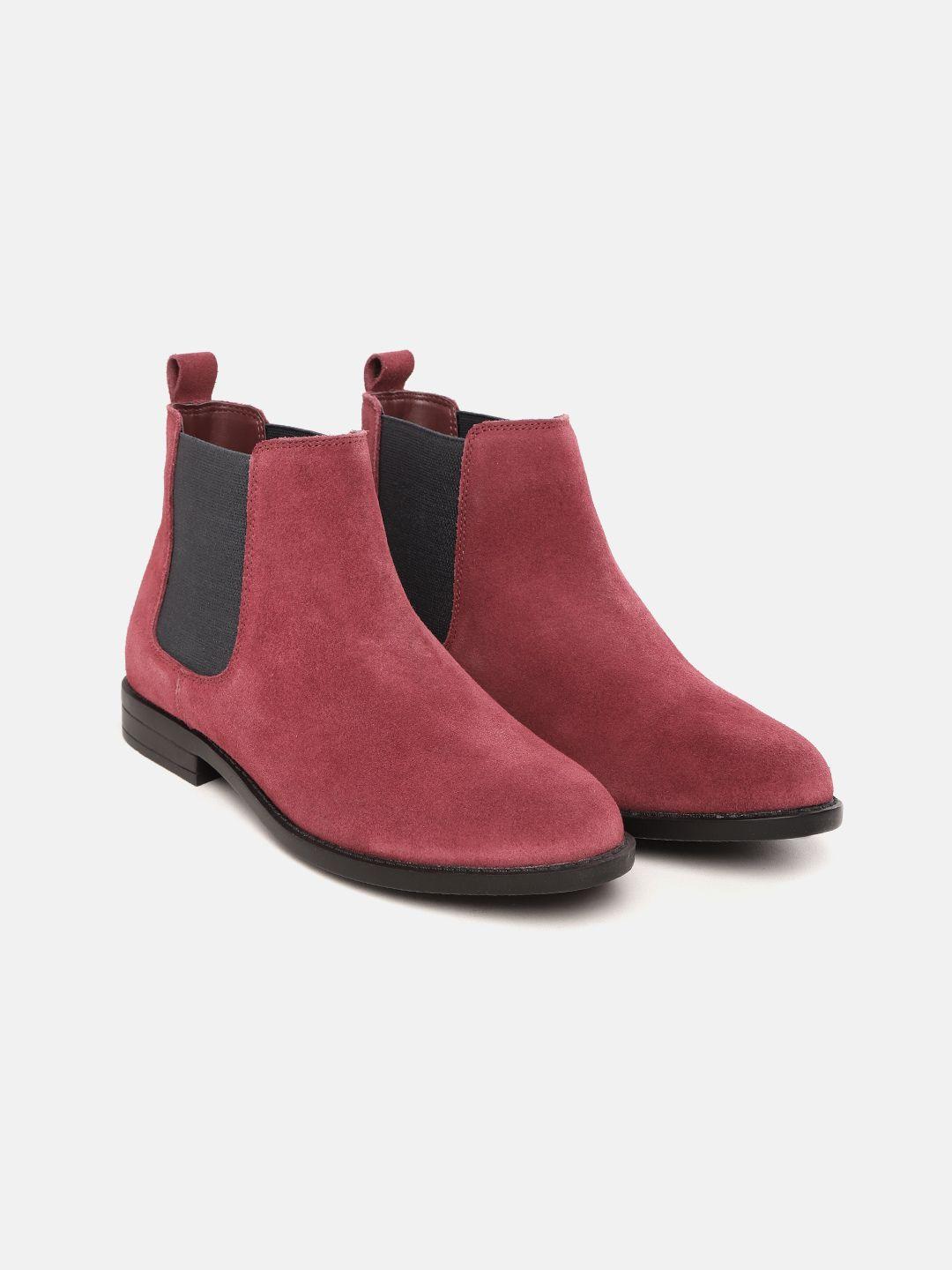 carlton london women maroon solid mid-top chelsea boots