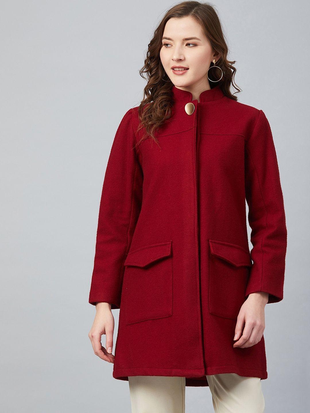 carlton london women maroon solid overcoat