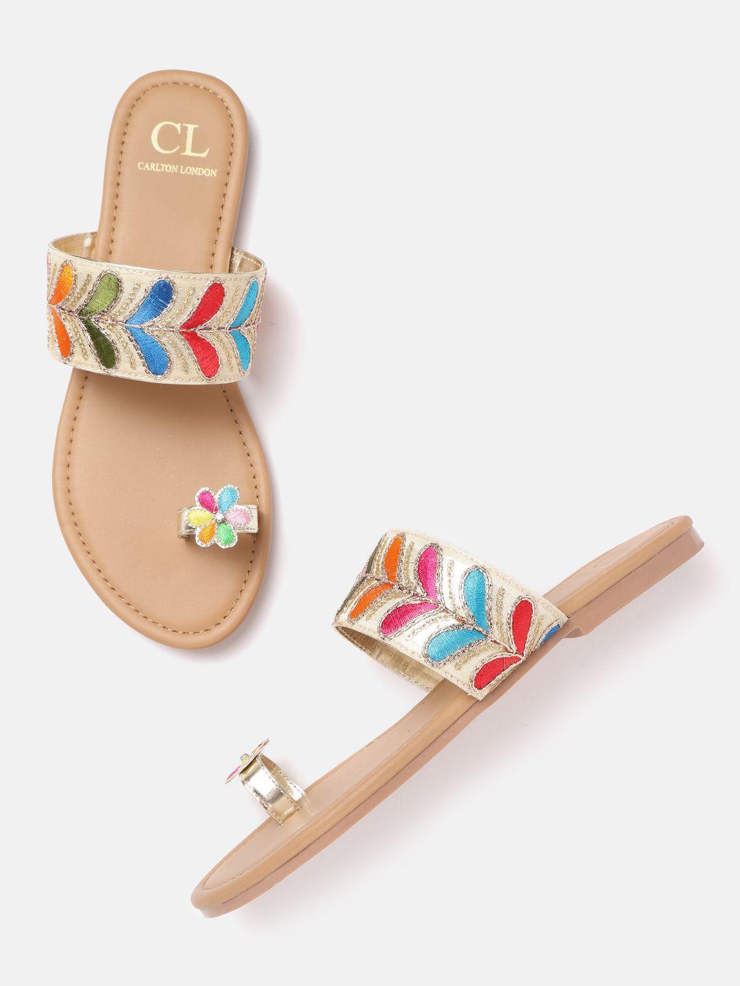 carlton london women multicoloured embroidered ethnic one toe flats